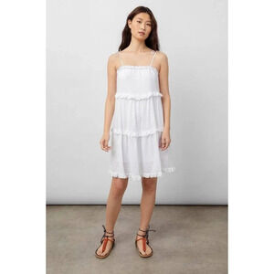 Rails Caralyn White Linen Short Eyelet Ruffle Tie Dress Small